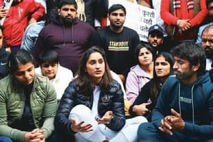 Wrestlers protesting at Jantar Mantar