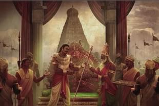 An artists's illustration of the handing over of the Sengol in Chola era.