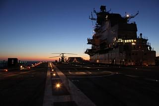 INS Vikramaditya deck at night (Source: Indian Navy official website)