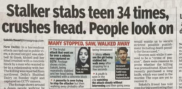 A newspaper report showing picture of the victim