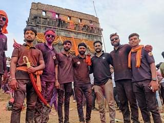 Volunteers after playing with gulaal at coronation ceremony from a previous year