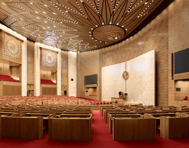 Design of the Rajya Sabha Hall (Source: Centralvista.gov.in)