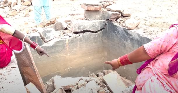 A destroyed water tank