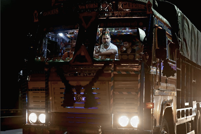 Congress leader Rahul Gandhi taking a truck ride from Delhi to Chandigarh