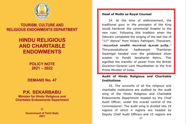 Sengol Signified 'Transfer Of Power' Says Tamil Nadu HRCE Ministry's