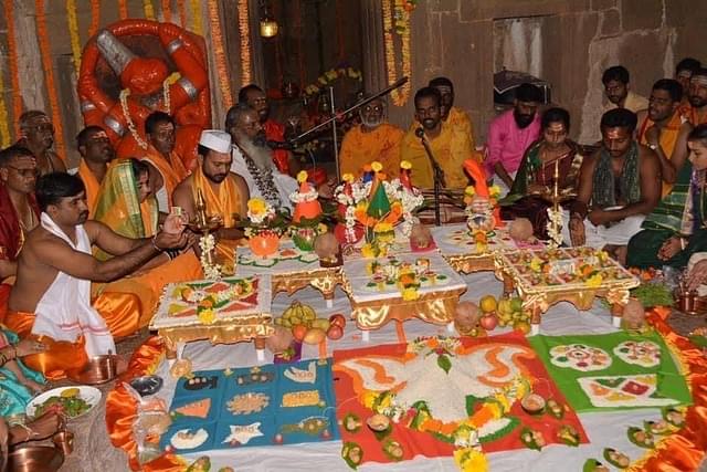 Puja at Raigad Fort’s Jagadeeshwara temple on coronation anniversary of Shivaji from a previous year