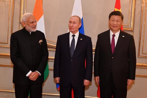 Prime Minister Narendra Modi with Chinese President Xi Jinping and Russian President Vladimir Putin at the Russia, India, China Trilateral. (@narendramodi/Twitter)