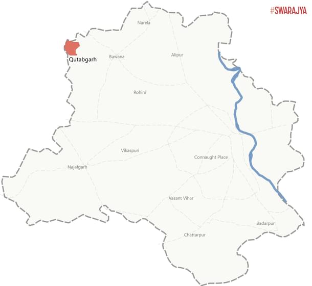 Location of Qutabgarh  in Delhi, sharing its border with Haryana.