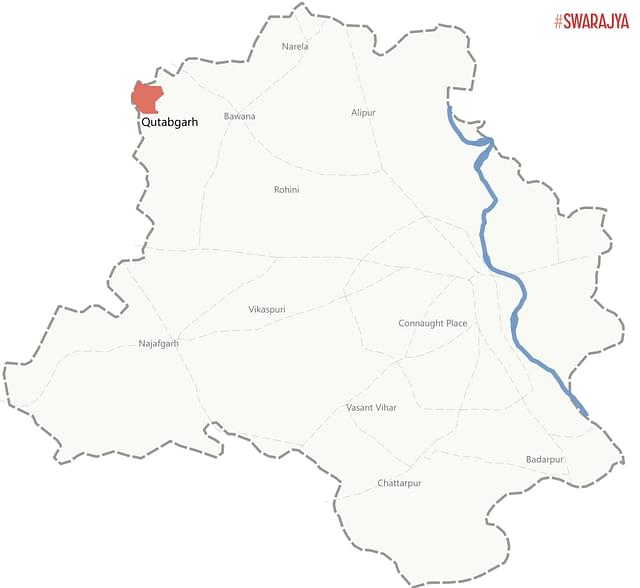 Location of Qutabgarh  in Delhi, sharing its border with Haryana. 