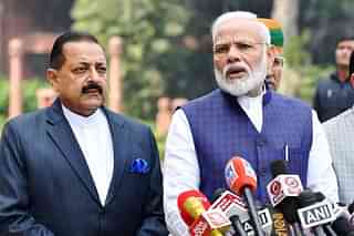 Prime Minister Narendra Modi with Dr Jitendra Singh, Minister of State (Independent Charge) for the Ministry of Science and Technology.  