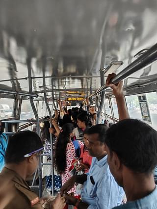 Women in a crowded bus in Bengaluru.