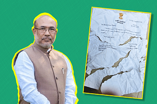 Manipur CM N Biren Singh and his resignation letter 'torn' by his supporters.