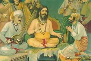 Shivaji Maharaj's meeting with Samarth Ramdas; artist's impression by MV Dhurandhar (Wikimedia Commons)