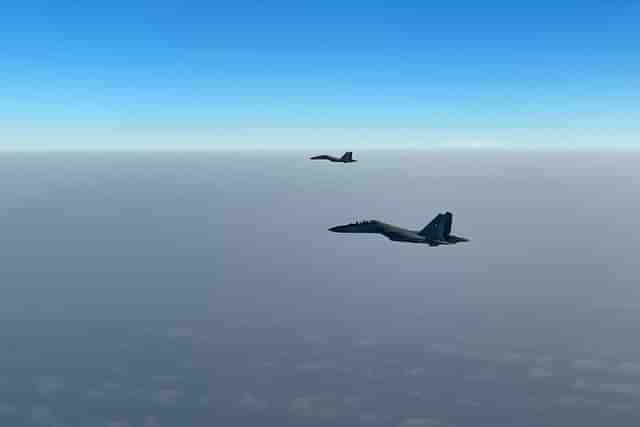 Two IAF's Sukhoi-30 MKI on an eight-hour long simulated strike missions over the Indian Ocean Region. (Image via Twitter/@IAF_MCC).