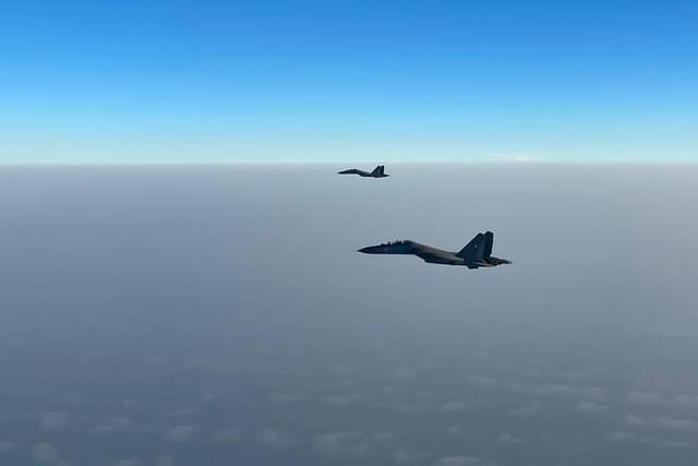 Two IAF's Sukhoi-30 MKI on an eight-hour long simulated strike missions over the Indian Ocean Region. (Image via Twitter/@IAF_MCC).