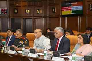 Indian Defence Minister Rajnath Singh durign discussion with the German Defence Minister Boris Pistorius delegation.(@rajnathsingh).