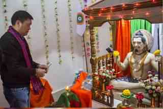 Arunachal Pradesh Chief Minister Pema Khandu making his offerings to Rangfraa at Rangshom Him, Changlang