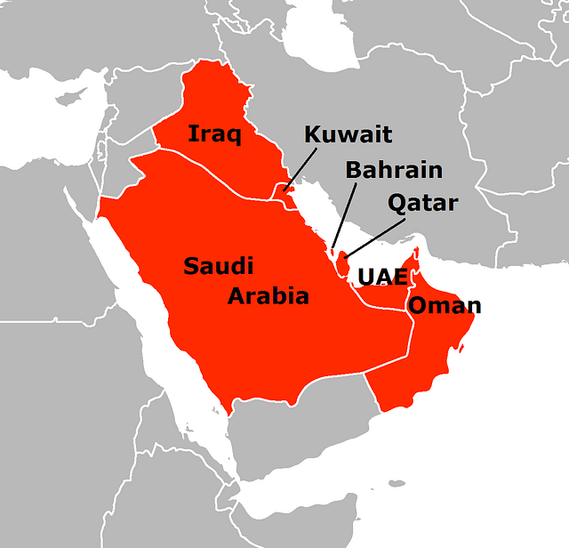 Arab states of the Persian Gulf on map (Wikipedia)