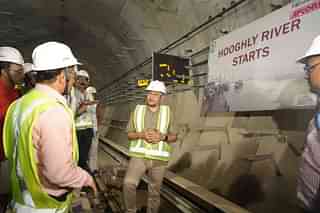 Railway Minister Ashwini Vaishnaw inspecting the river tunnel of East-West Metro in Kolkata.