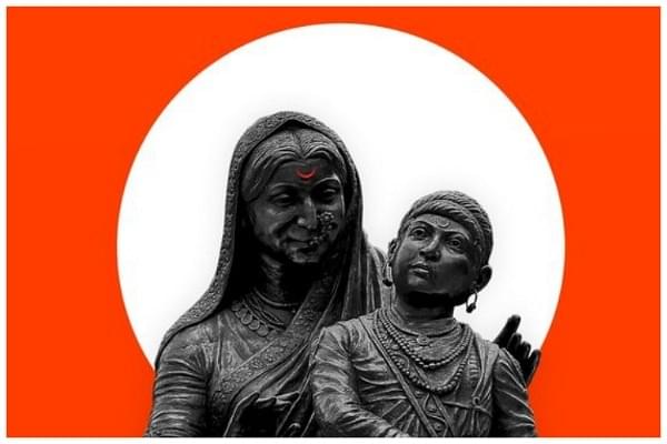 A sculpture of Jijau and a young Shivaji