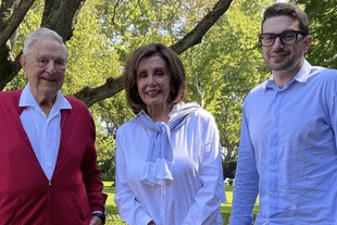 George Soros and his son Alexander with Democratic leader Nancy Pelosi (Pic Via Twitter)