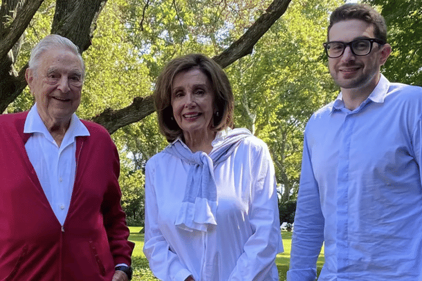 George Soros and his son Alexander with Democratic leader Nancy Pelosi (Pic Via Twitter)