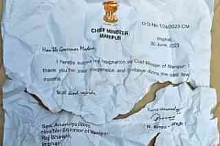 Manipur Chief Minister N Biren Singh's torn-up resignation letter. (Pic Credit: NDTV)