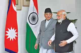 Prime Minister Narendra Modi with Prime Minister Pushpa Kamal Dahal at Hyderabad House in New Delhi Thursday (1 June)