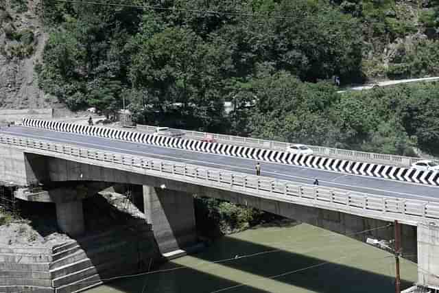 The two-lane road bridge over the Chenab river, Jammu and Kashmir.