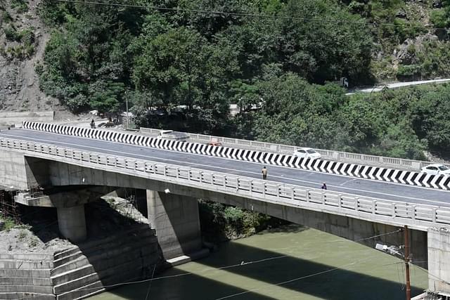 The two-lane road bridge over the Chenab river, Jammu and Kashmir.