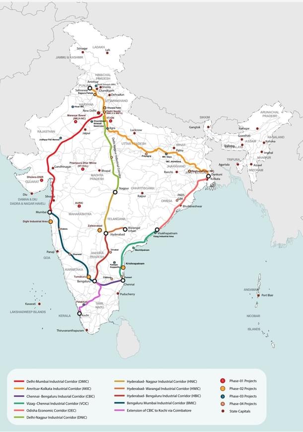 Industrial Corridors on map. (NICDIT)