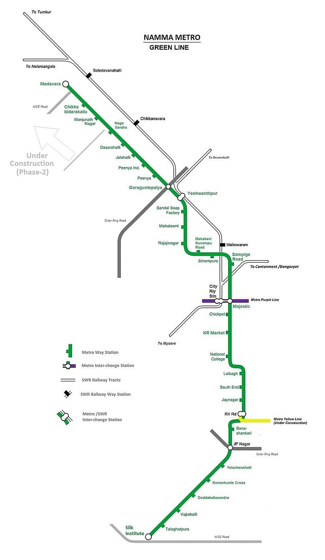Namma metro green line map. (Wikipedia)