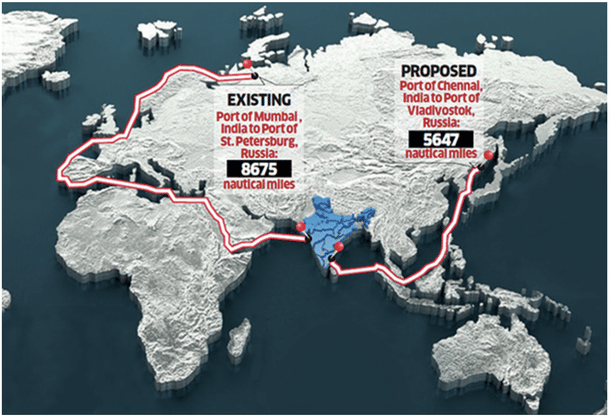 India-Russia Maritime Trade Route Map