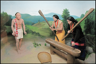 Wax figures of Noctes engaged in daily chores at the Jawaharlal Nehru Museum, Itanagar.