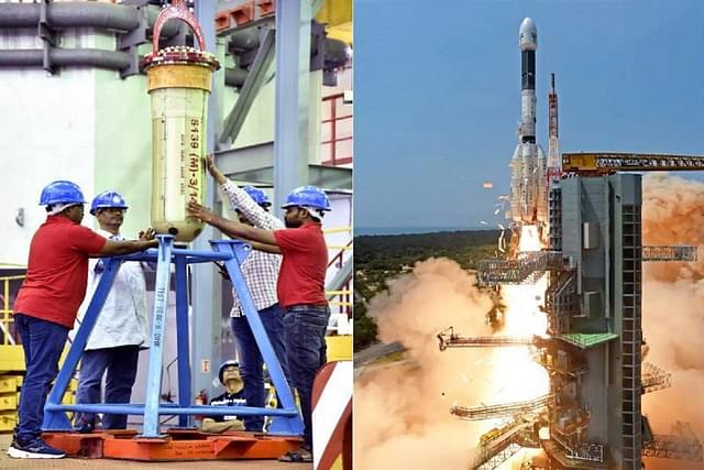 On-ground preparations for the 29 May launch (right) of the GSLV which lofted the NVS-01 NavIC satellite.