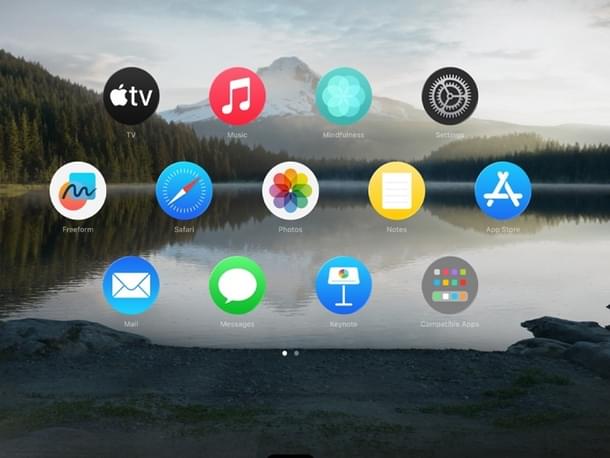 The menu of apps viewable on Vision Pro.
