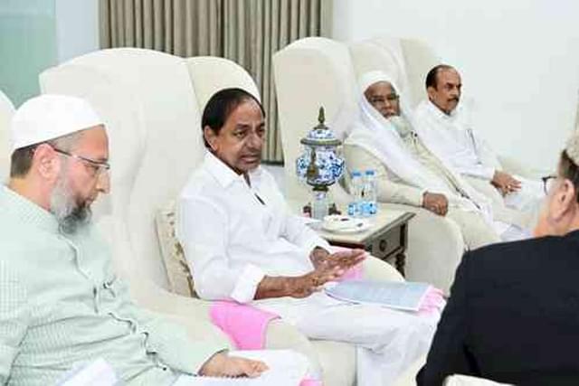 Telangana CM K Chandrashekar Rao had met a delegation of the AIMPLB led by Hyderabad MP Asaduddin Owaisi, few hours before his statement. (Pic: IANS)