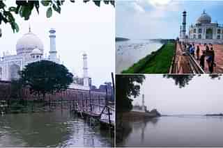 The swollen river has reached the back wall of the Taj Mahal. (Pic: ETV Bharat)