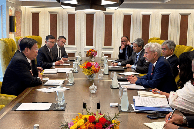 External Affairs Minister S Jaishankar in a meeting with U Than Swe on the sidelines of the Mekong Ganga Cooperation meeting in Bangkok on 16 July. (Photo: Dr S Jaishankar/Twitter)