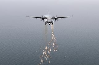 IAF's C-295 releasing flares (Pic via @ReviewVayu)