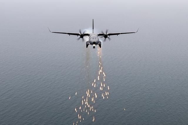 IAF's C-295 releasing flares (Pic via @ReviewVayu)