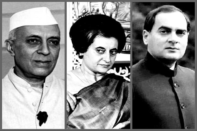 From left to right: Jawaharlal Nehru, Indira Gandhi and Rajiv Gandhi.