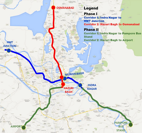 Proposed Alignment For Srinagar Metro (Phase 1)
Source: Metrorailnews
