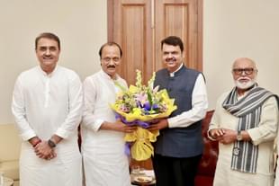 From left to right: Praful Patel (NCP), Ajit Pawar (NCP), Devendra Fadnavis (BJP), and Chhagan Bhujbal (NCP). (Twitter)