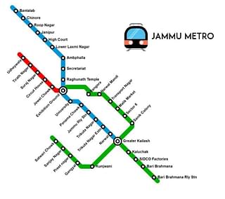 Proposed Aligment Of Jammu Metro. Phase 1 from Bantalab to Bari Brahmana 
(Source: Jammu Metro FB)
