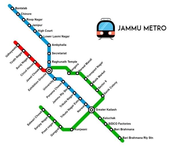 Proposed Aligment Of Jammu Metro. Phase 1 from Bantalab to Bari Brahmana
(Source: Jammu Metro FB)