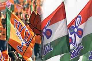 The BJP and Trinamool flags.