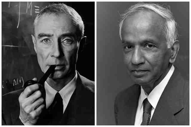 J. Robert Oppenheimer (L); Subrahmanyan Chandrasekhar. 