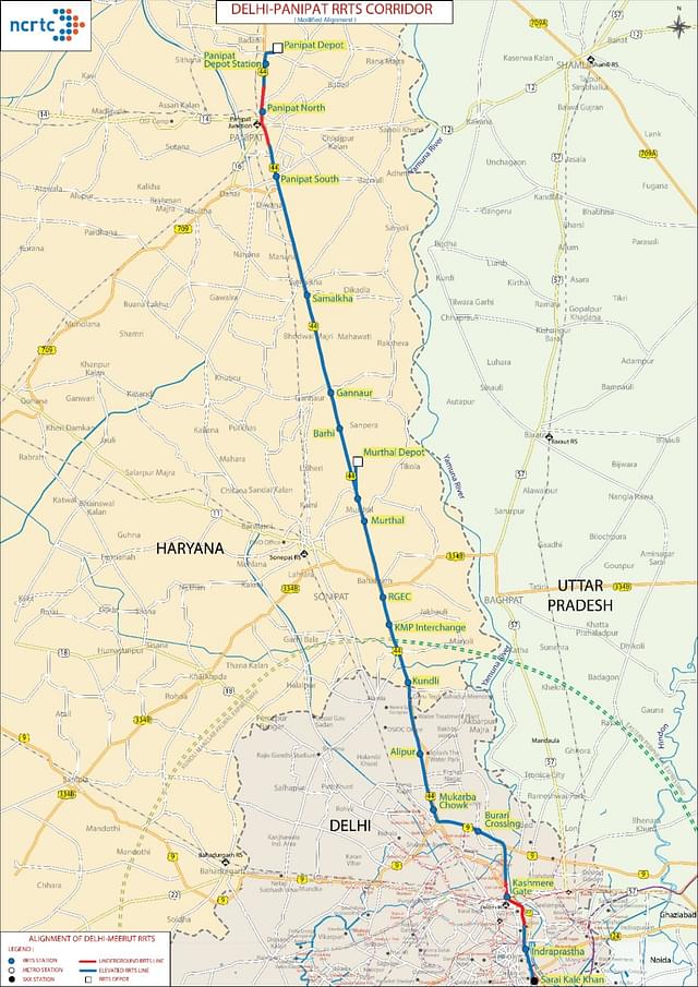 Delhi-Panipat RRTS corridor Map.