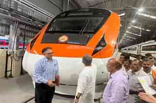 Union Railway Minister Ashwini Vaishnaw inspecting the new look Vande Bharat rake at ICF, Chennai.